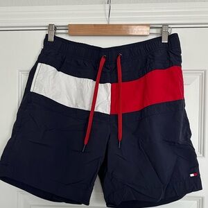 Vintage Tommy Hilfiger Blue and Red Swim Trunks